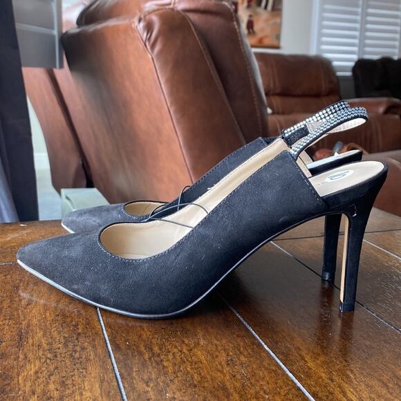 Marc Fisher black suede sparkle studded back strap pump size 10 slingback - Picture 4 of 8